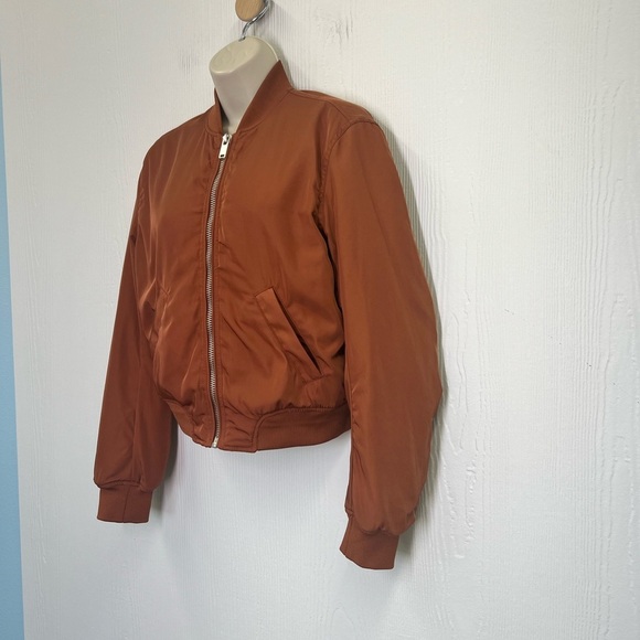 H&M - Orange Shiny Zipper Closure With Pockets Long Sleeve Bomber Jacket XS - Picture 5 of 9